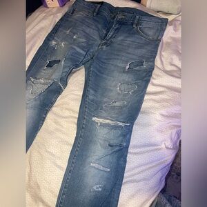 Armani Exchange Light Blue Distressed Skinny Jeans